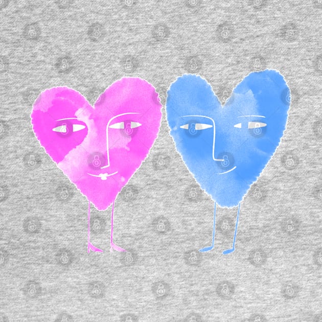 Cute blue and pink hearts in love by iulistration